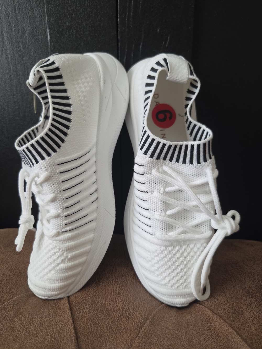 Danskin Women's White Knit Slip-On Sneakers with Black Trim ~ Size 6